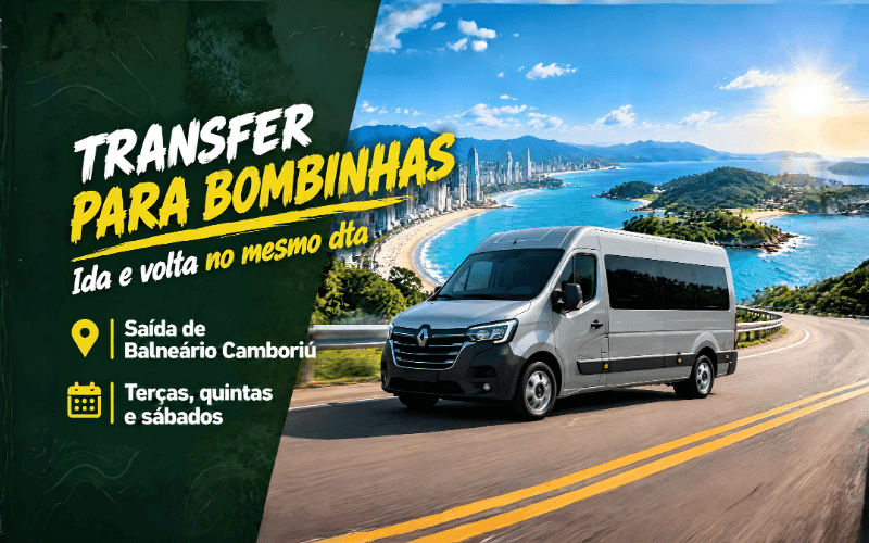 Transfer para Bombinhas: Ida e Volta no Mesmo Dia Saindo de Balneário Camboriú - TERÇA/QUINTA/SÁBADO
